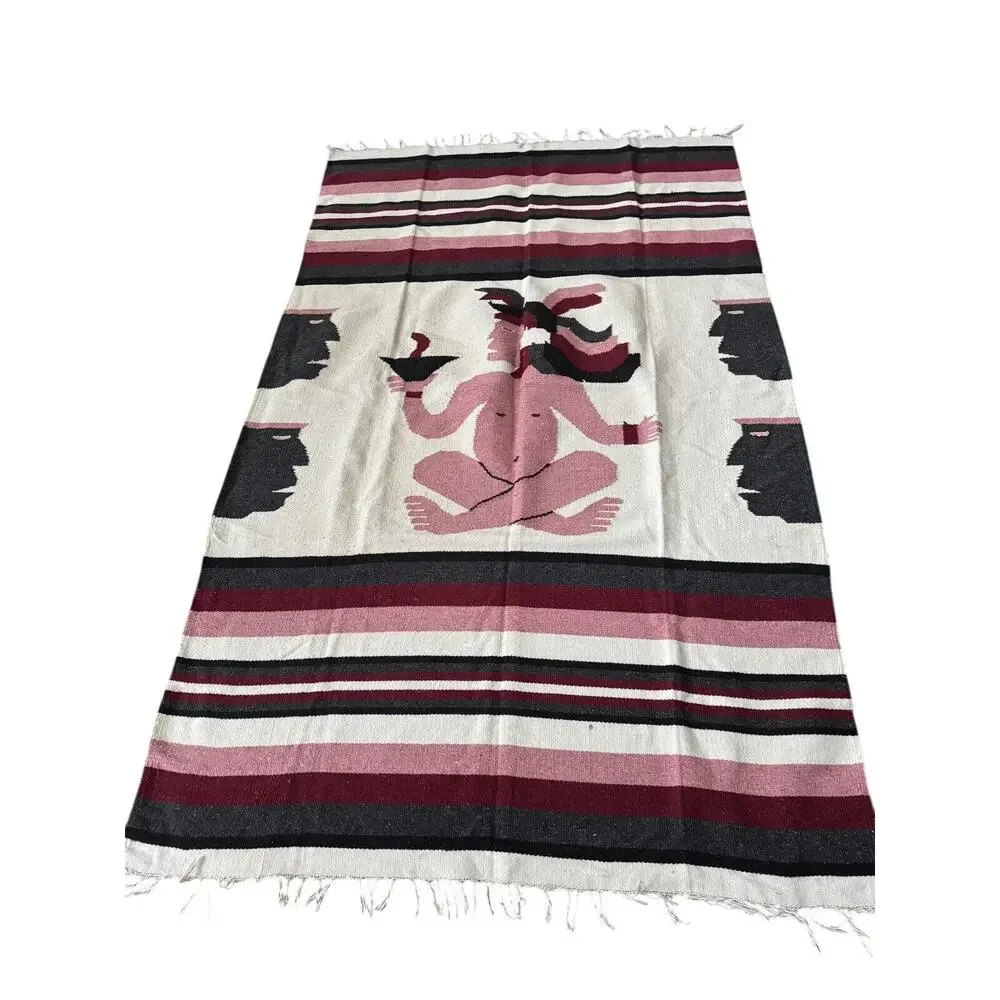 Southwestern Tapestry Blanket Art Hand Woven (?) Fringe Wall Hanging Rug READ‎